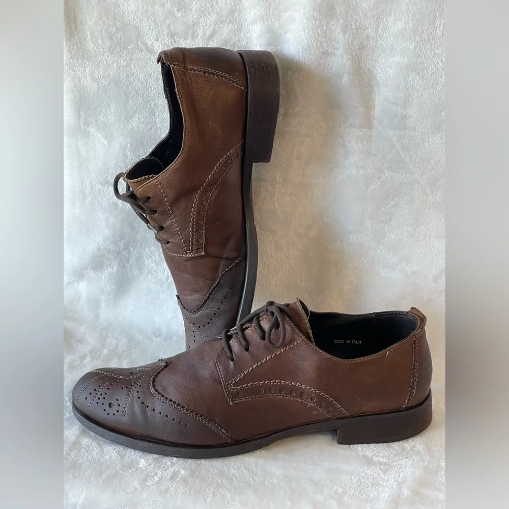 VERO CUOIO Men's 11 Brown Leather Oxfords Dress Lace Up Shoes made in Italy
